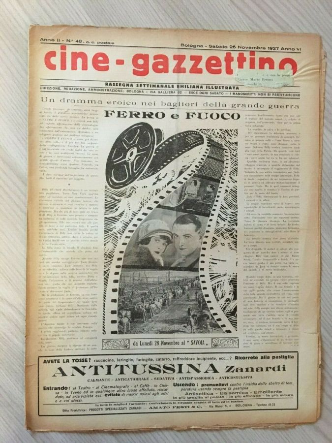CINE-GAZZETTINO magazine side cover Issue 48 26 November 1927