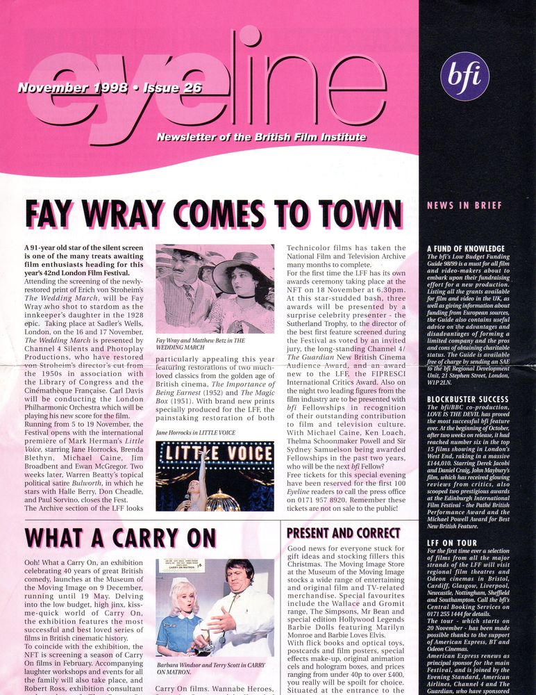 EYELINE magazine side cover Issue 26 November 1998