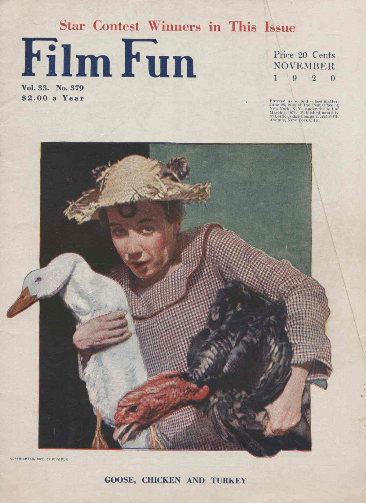 FILM FUN magazine side cover Issue 64 November 1920