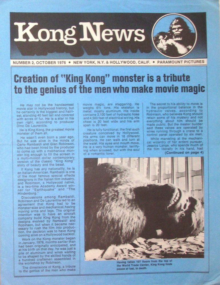 KONG NEWS magazine side cover Issue 2 October 1976