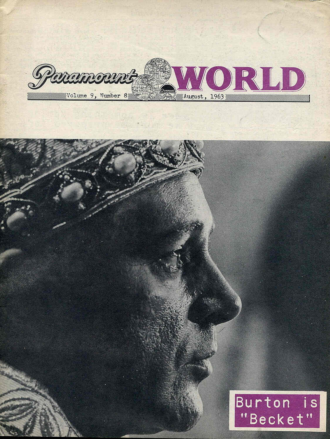 PARAMOUNT WORLD magazine side cover  Vol 9 #8 August 1963