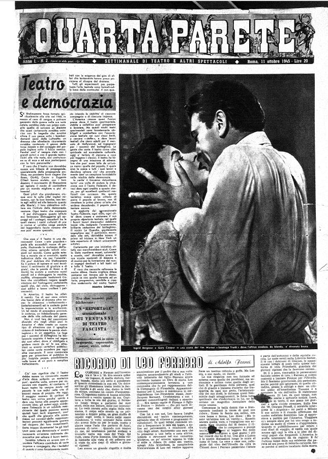QUARTA PARETE magazine side cover Issue 2 11 October 1945