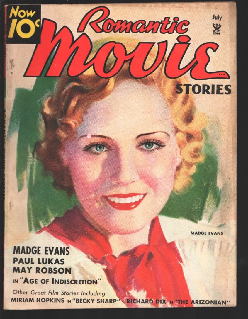 ROMANTIC MOVIE STORIES magazine side cover July 1935