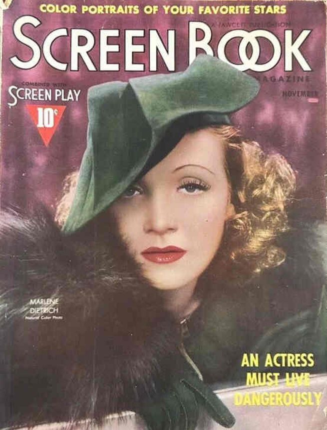 SCREEN BOOK magazine side cover November 1937