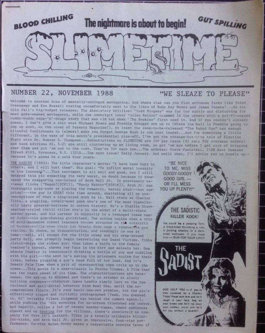 SLIMETIME magazine side cover Issue 22 November 1988